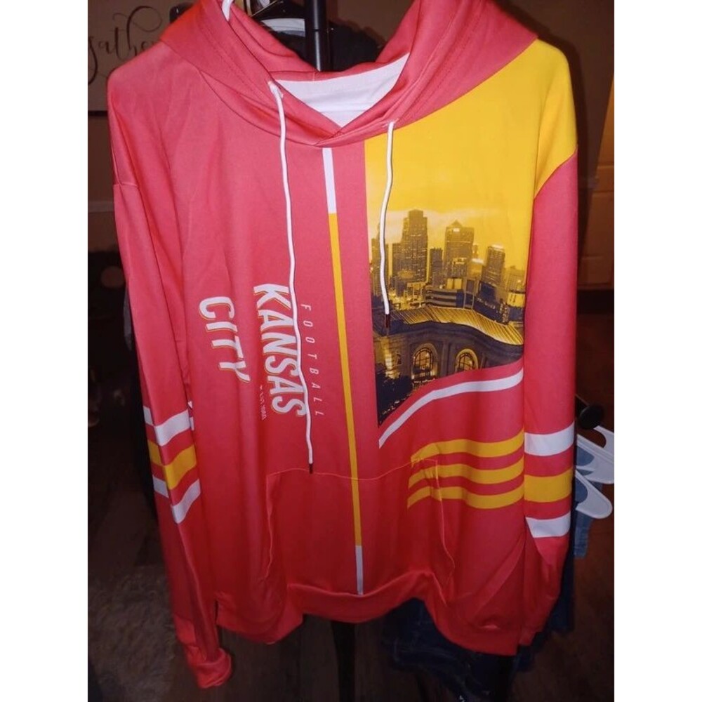 Kansas City Football Skyline Graphic Hoodie – Red & Yellow